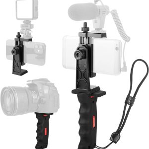 Phone Vlogging Holder,Cell Phone Camera Handle Grip Stabilizer,Ergonomic Phone Video Stabilizer,Handheld Selfie Stick Smartphone Holder with Cold Shoe Mount for Mic/Flash Light,with Wrist Strap