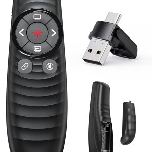 Presentation Clicker, 2-in-1 USB/Type C Wireless Presenter Clicker for PowerPoint, PPT Remote Control Red Laser Pointer, Slide Show Advancer RF2.4GHz for Mac, Linux, PC/Laptop, Office, Classroom