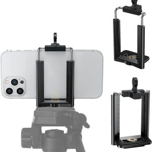 Tripod Phone Mount 1/4" Screw Adapter, Compatible with iPhone Samsung and Cell Phones, Adjustable Smartphone Holder Attachment Clip for Tripod Camera Stand, Sturdy Universal Clamp (Black)